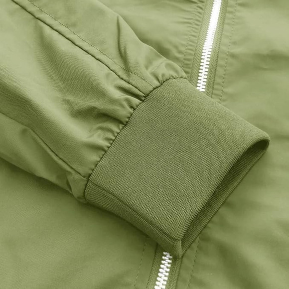 Men's Bomber Lightweight Jacket-Spring Fall Casual Thin Full Zip Olive Green L - Picture 4 of 6